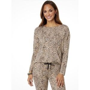 Lilly Pulitzer Karessa Top UPF‎ 50+ Macademia Pattern Play Brown Leopard Medium